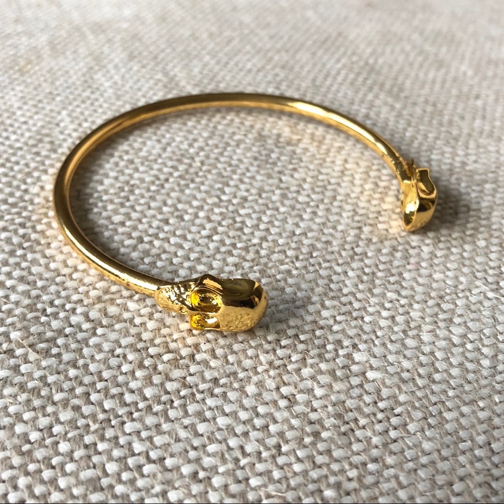Double Skull Gold Tone Cuff Dainty Bracelet